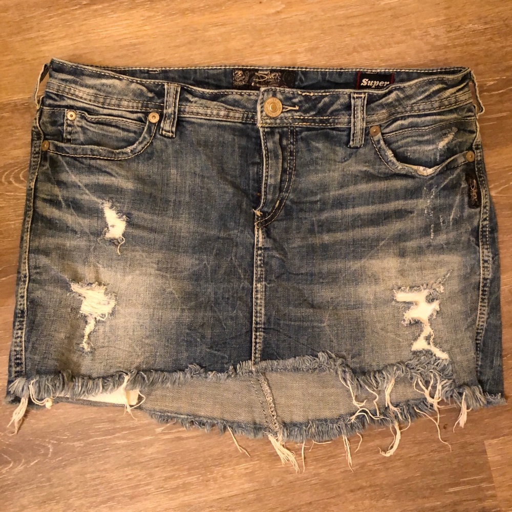 Silver jean skirt